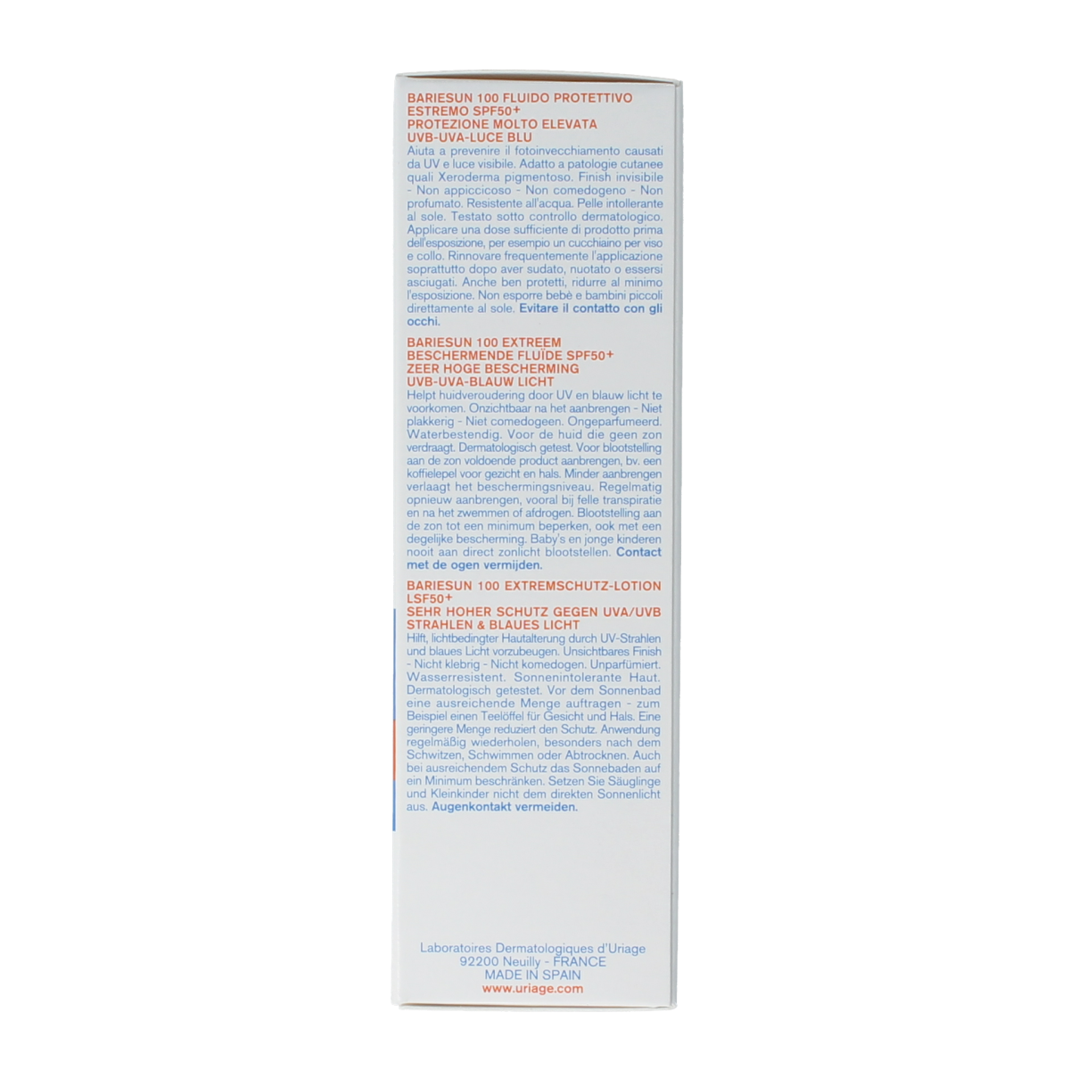 Uriage Bariesun 100 fluid SPF50+ sunscreen for face, 50ml, with a smooth, lightweight texture and broad-spectrum sun protection.