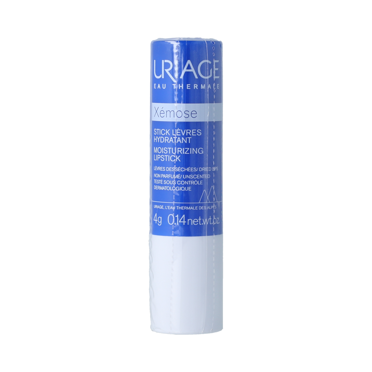 Uriage Xemose moisturizing lipstick in 4g, nourishing lip care product with a smooth, natural finish and gentle formula.