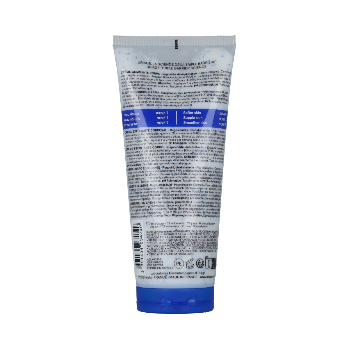 Uriage DERM-PHY Gommante Corps body scrub in a 200ml tube, designed for gentle exfoliation and nourishing body care.