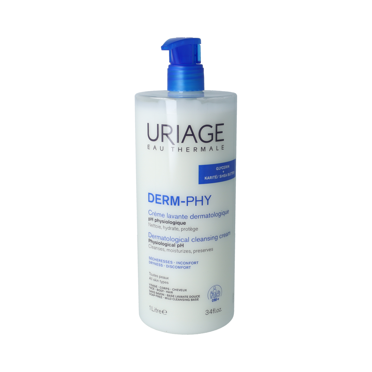 Uriage DERM-PHY Creme Lavante dermatologische lichaamsverzorging 1 liter bottle, gentle cleansing for sensitive skin