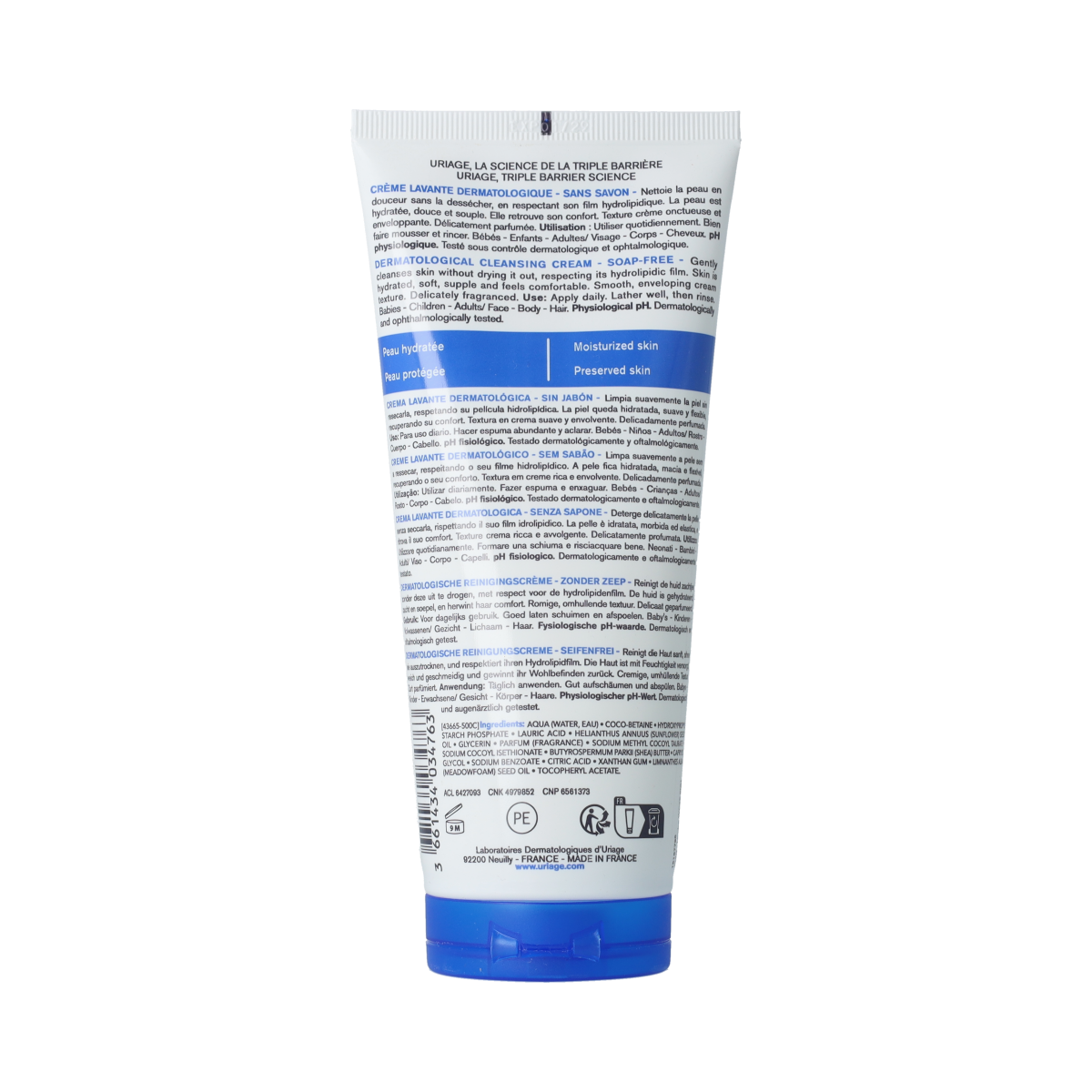 Uriage DERM-PHY Crème Lavante Dermólogiq face cleansing cream in 200ml bottle with gentle, soothing formula.