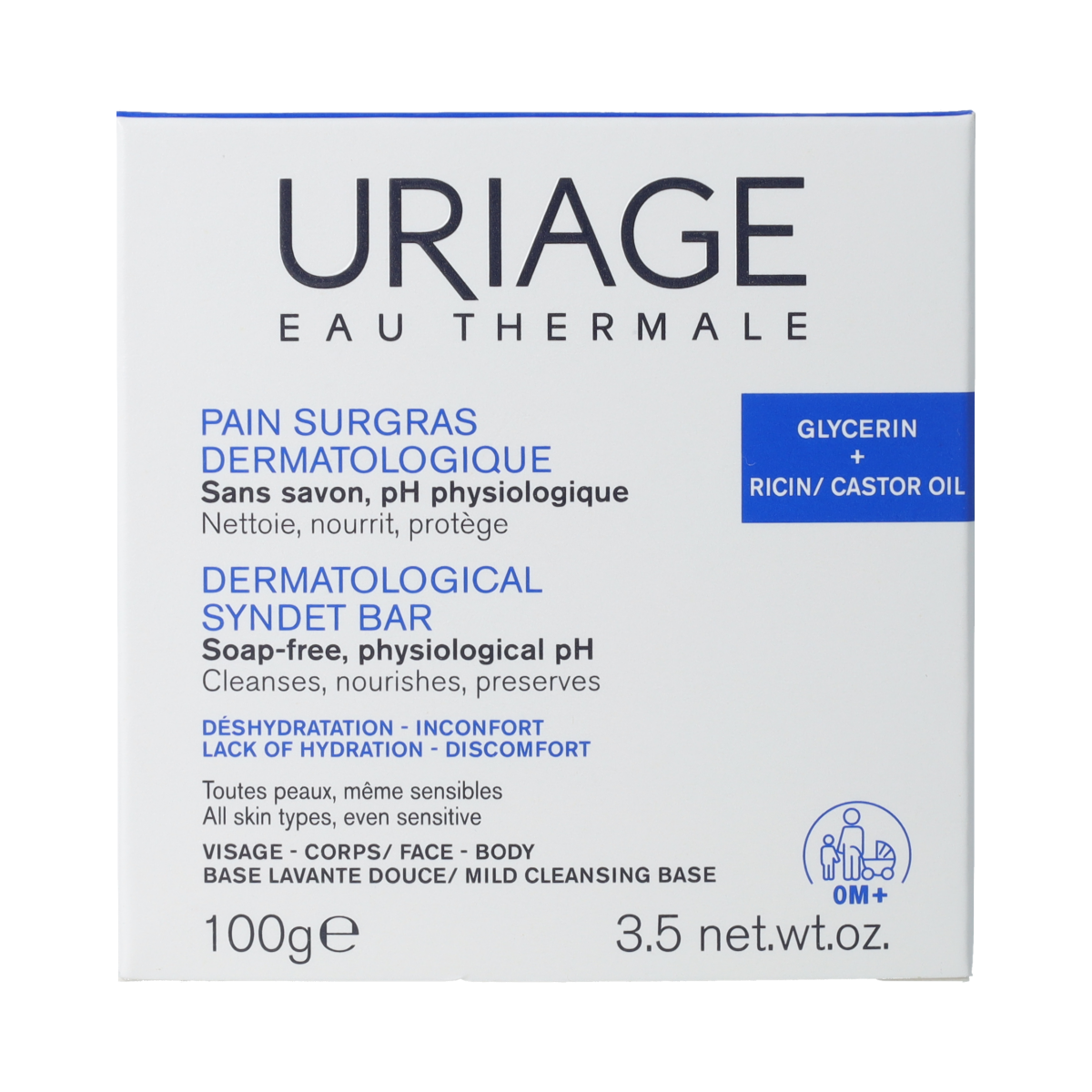 Uriage DERM-PHY PAIN SURGRAS dermatological soap bar, 100g, with gentle cleansing formula for sensitive skin.