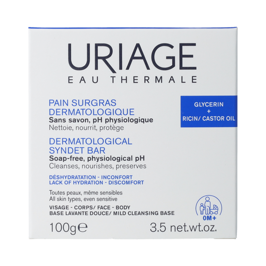 Uriage DERM-PHY PAIN SURGRAS dermatological soap bar, 100g, with gentle cleansing formula for sensitive skin.