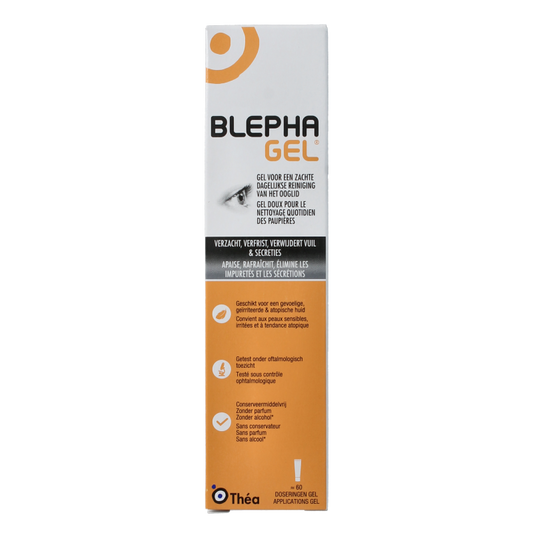 Blephagel oogverzorging reinigingsgel in 30 gram tube, voor delicate ooglidreiniging en verzorging.