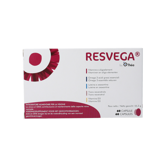 Resvega Multi Vitamin capsules, a bottle of 60 dietary supplement capsules for overall health and wellness.