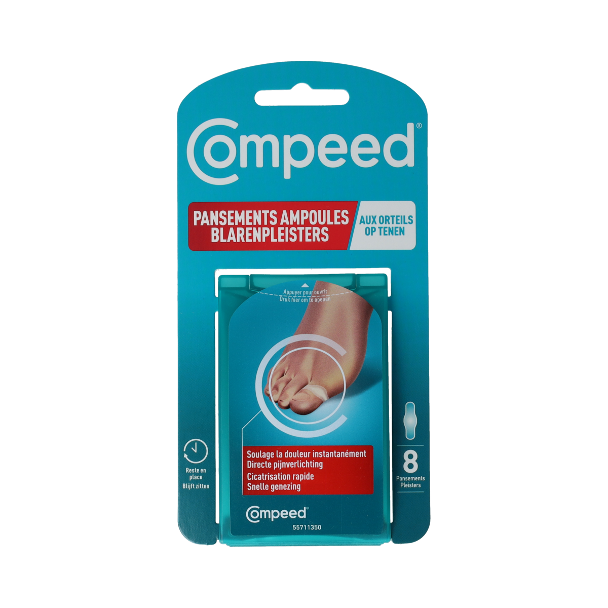 Compeed blarenpleister voor tenen, set van 8 stuks, voetverzorgingsproduct met huidbescherming en comfort voor blaren.