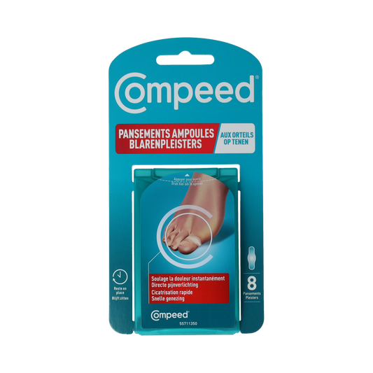 Compeed blarenpleister voor tenen, set van 8 stuks, voetverzorgingsproduct met huidbescherming en comfort voor blaren.