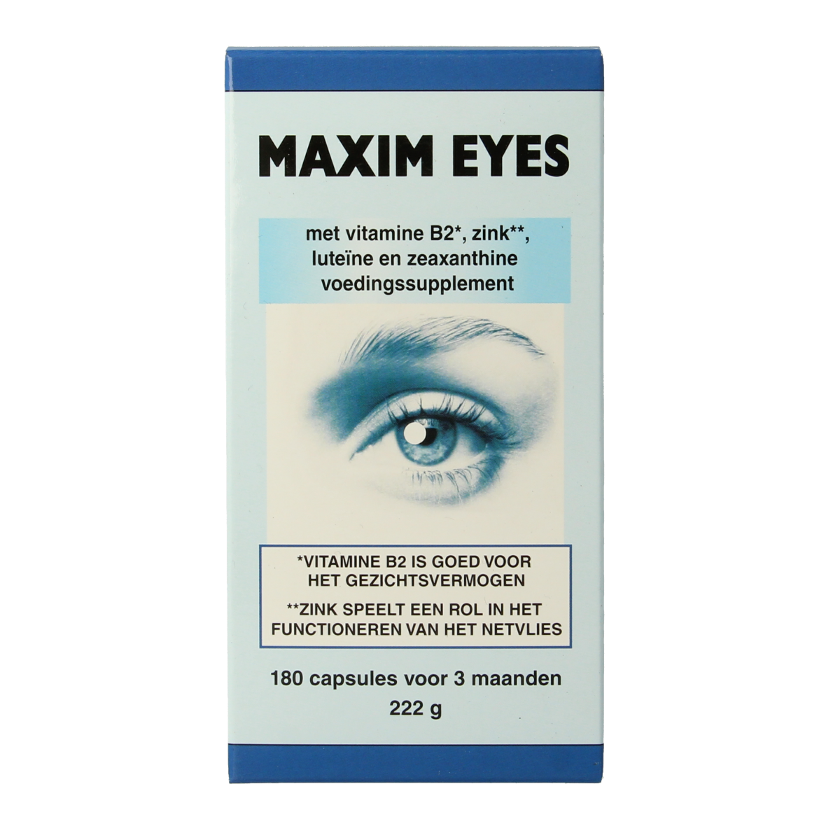 Horus Maxim Eyes multivitamin capsules, 180-count, dietary supplement with eye health nutrients, in a clear bottle.