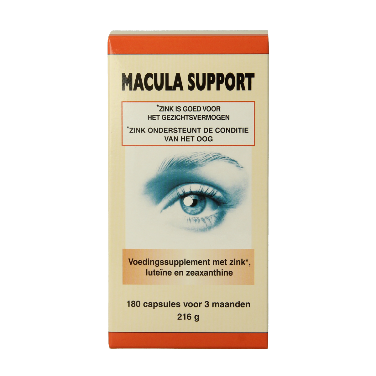 Horus Macula support Kruidenpreparaten capsules in a bottle, herbal supplement for eye health and macula support.