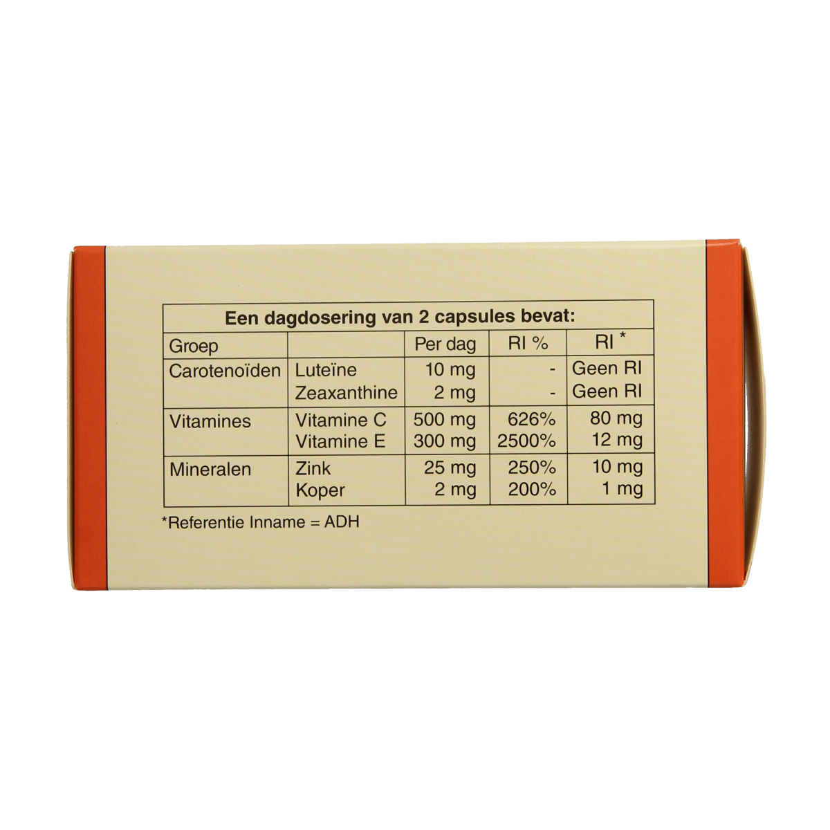 Horus Macula support Kruidenpreparaten capsules in a bottle, showing the product label and capsules inside.