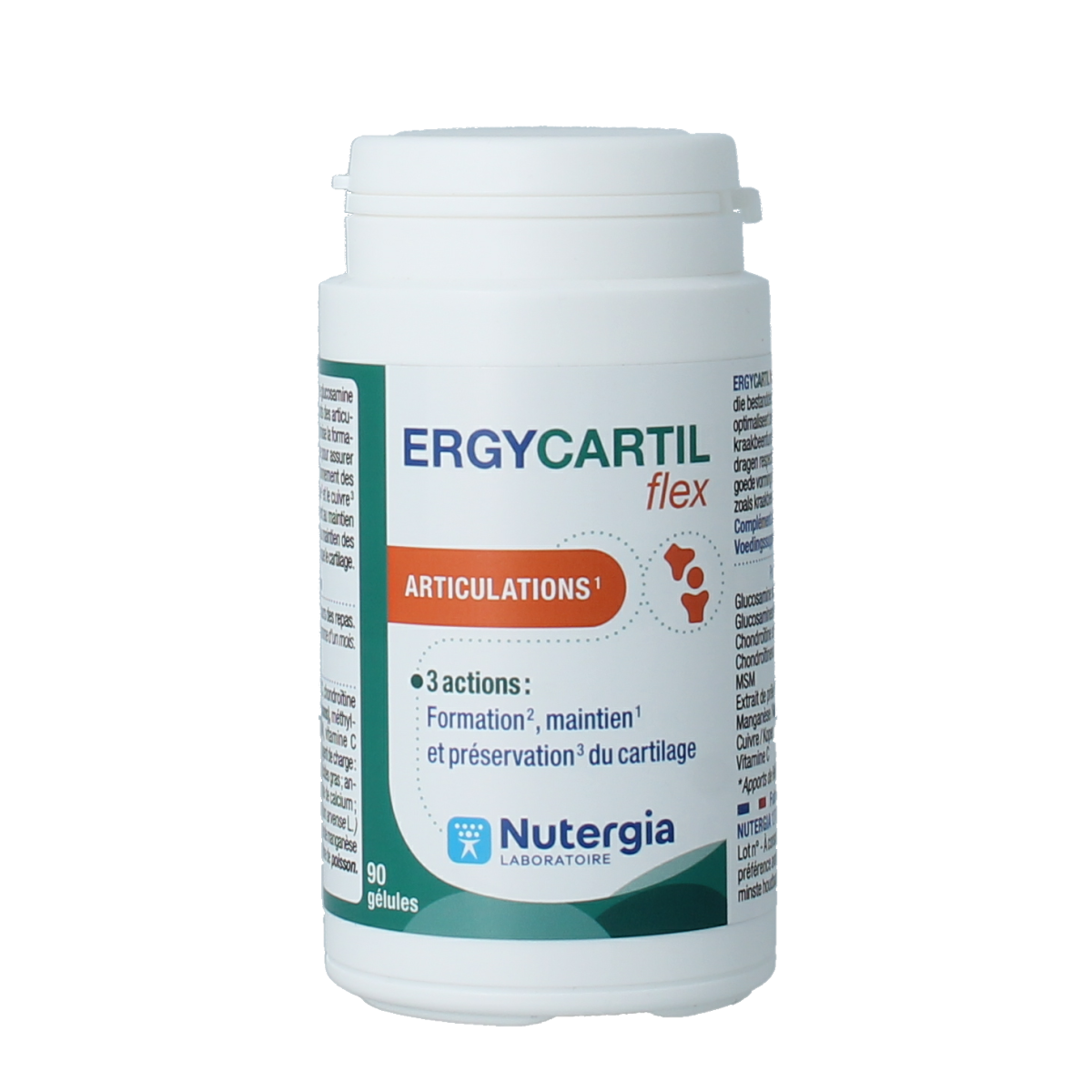Nutergia Ergycartil Flex mineral supplement capsules, 90-count, designed to support joint and cartilage health.