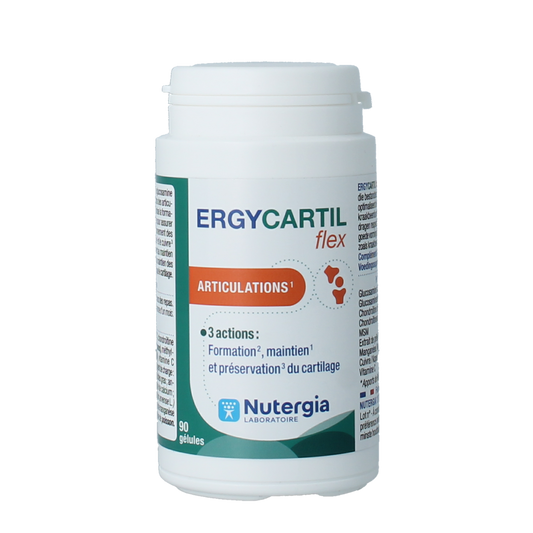 Nutergia Ergycartil Flex mineral supplement capsules, 90-count, designed to support joint and cartilage health.