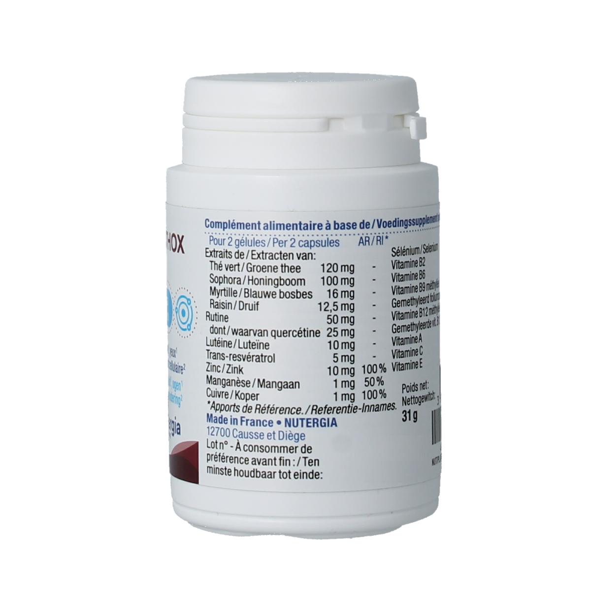 Nutergia Bi Orthox herbal supplement capsules in a bottle, natural herbal remedy, dietary supplement for health support