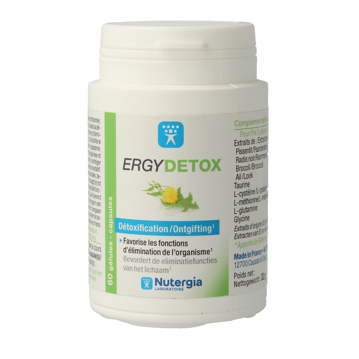 Nutergia Ergydetox herbal supplement capsules, 60-count, natural herbal remedy for detox and wellness.