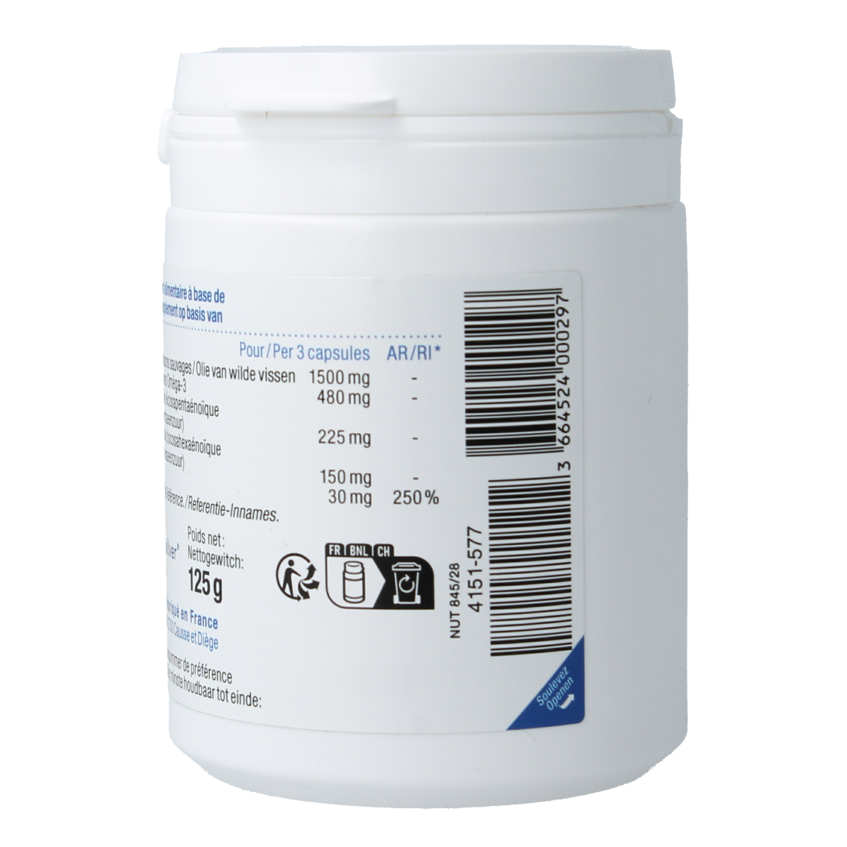 Nutergia Ergy 3 Vetzuren supplement bottle with 180 capsules, featuring the product label and capsule images.