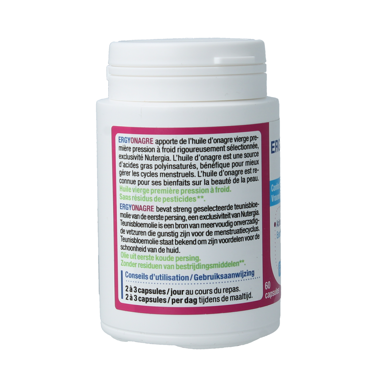 Nutergia Ergyonagre Vetzuren capsules, a dietary supplement with omega-6 fatty acids, shown in a close-up image.