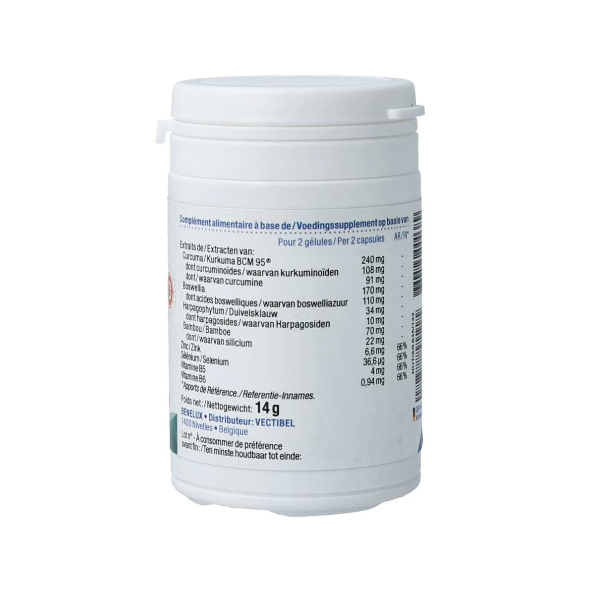Nutergia Ergytol capsules, herbal supplement in a white bottle, with 30 capsules on a neutral background.