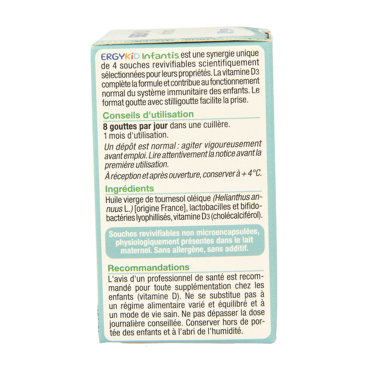 Nutergia Ergykid Infantis herbal supplement in a 10ml bottle, designed for infants, with herbal ingredients and natural packaging.