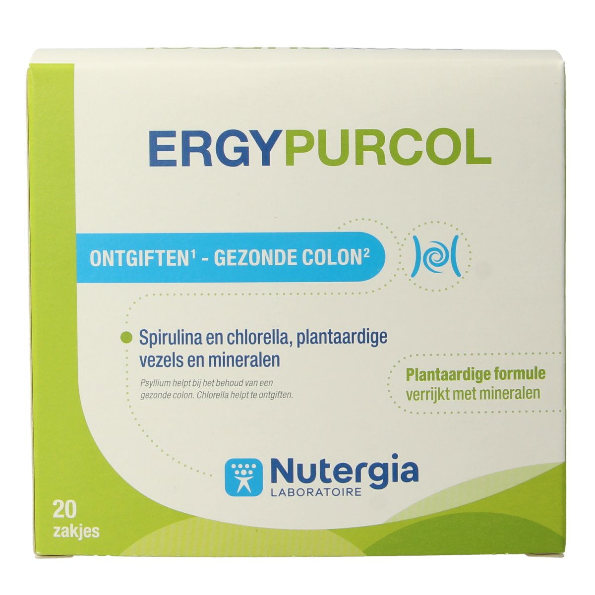 Nutergia Ergypurcol herbal supplement sachets, natural herbal remedy for digestion, displayed in a close-up image.