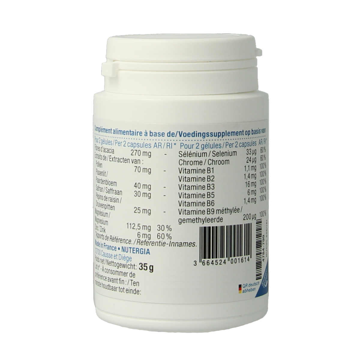 Nutergia Ergymeno Zen herbal supplement capsules in a bottle, designed for herbal health support.
