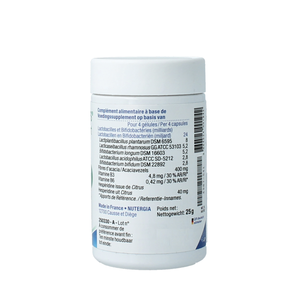 Nutergia Ergyphilus Confort probiotic capsules in a blister pack, dietary supplement for digestive health, 60 capsules.