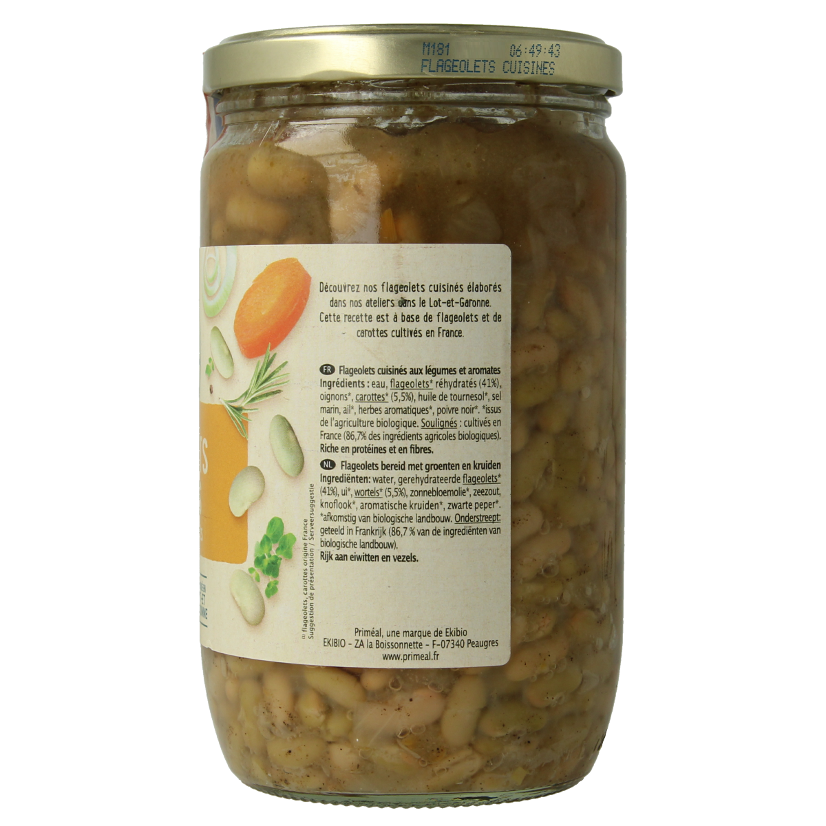Primeal Bereide groene bonen bio, 680g, fresh organic green beans in a clear package for healthy cooking.