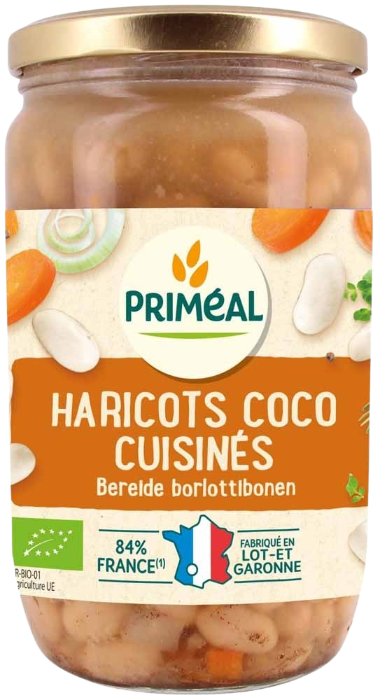 Primeal Bereide witte kokosbonen bio in 680g pack, organic white beans for cooking and healthy meals.