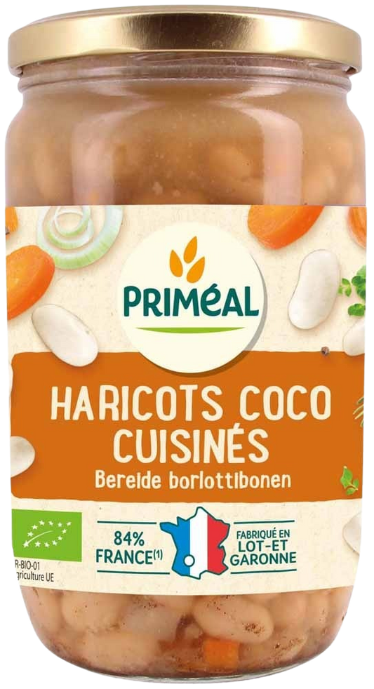 Primeal Bereide witte kokosbonen bio in 680g pack, organic white beans for cooking and healthy meals.