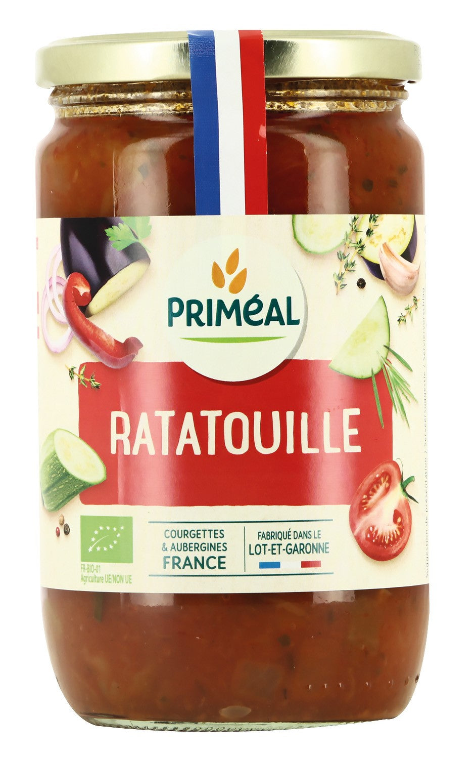 Organic Primeal Groentemix ratatouille with potatoes, vegetables, and fruit in a 650g package, ready for cooking.