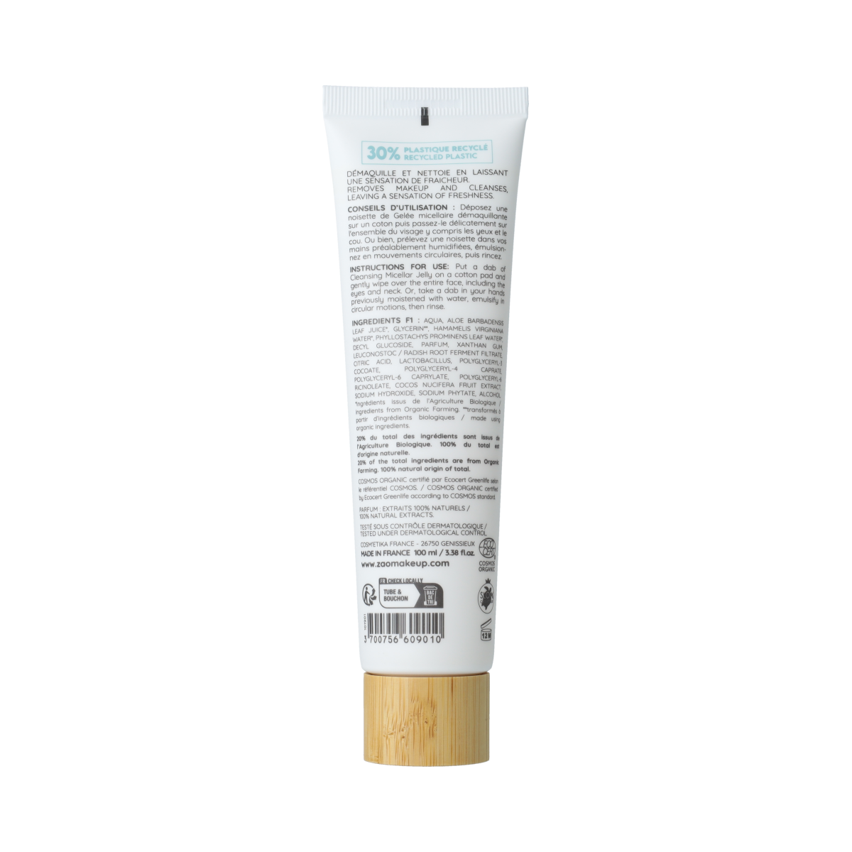 ZAO Cleansing Micellar Jelly in a 100ml bottle, gentle facial skincare product with a clear gel texture and minimalist design.