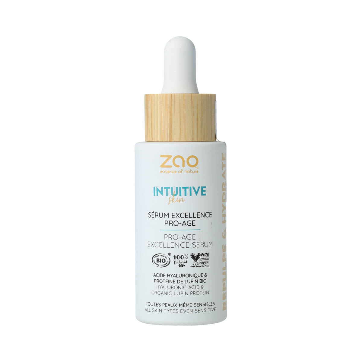 ZAO Pro-Age Excellence Serum bottle for facial skincare, 30ml, with a sleek design and pump dispenser.