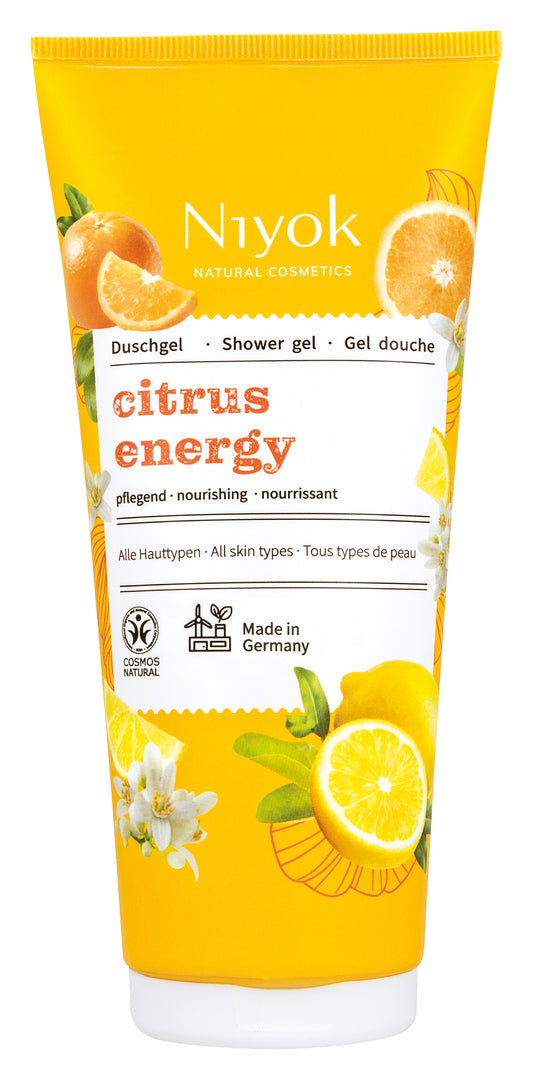 Niyok Citrus Energy shower gel in 200ml tube, refreshing citrus scent, suitable for daily use.