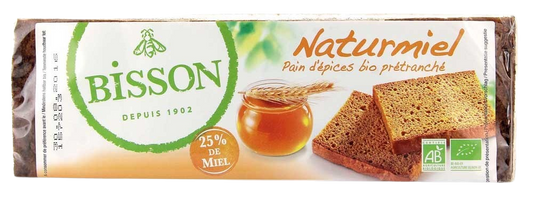 Bisson Naturmiel bio honingkoek, 300g, with visible honey and grain texture in a natural, wholesome presentation