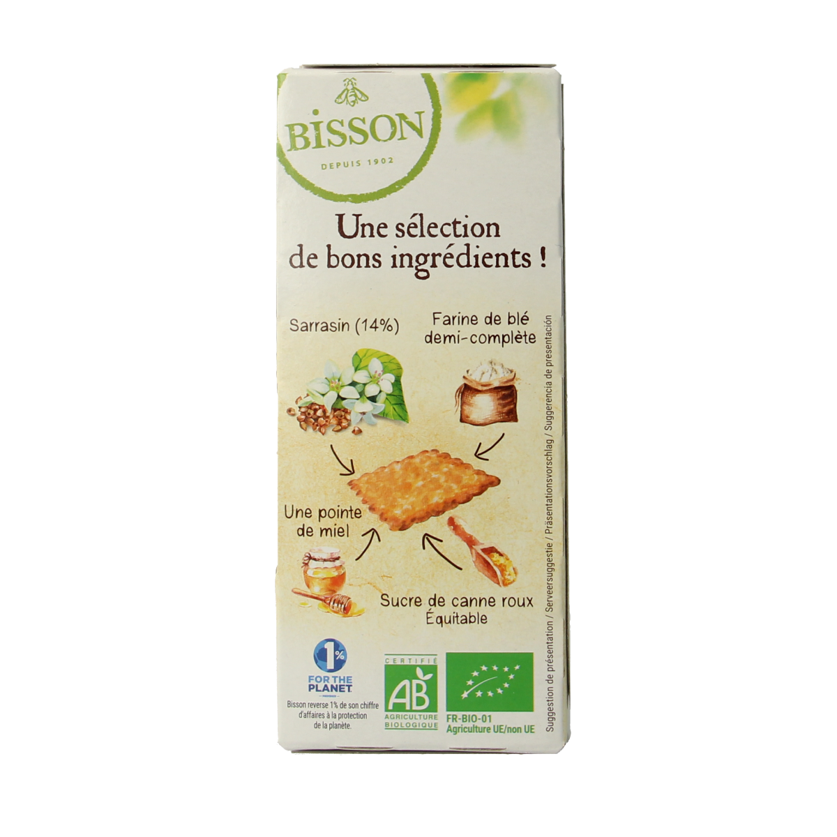 Bisson brand Bisson Zandkoekjes made with organic buckwheat, 175g, showing golden-brown authentic Dutch cookies on a plate