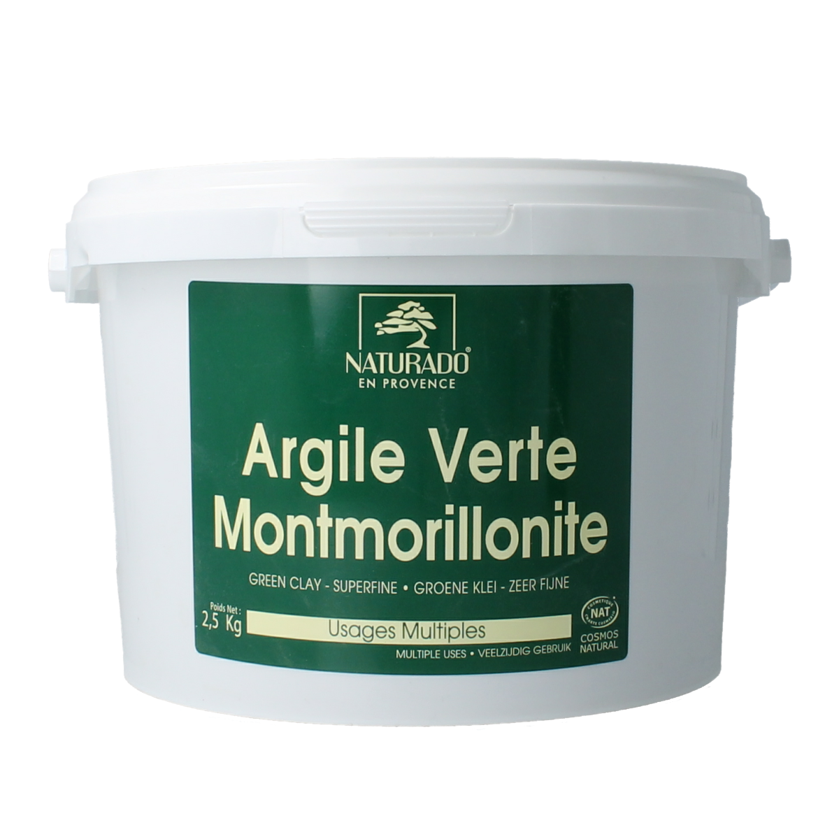 Naturado groene klei montmorillon emmer 2.5 kg, natuurlijke lichaamsverzorging met groene klei voor huidverzorging.