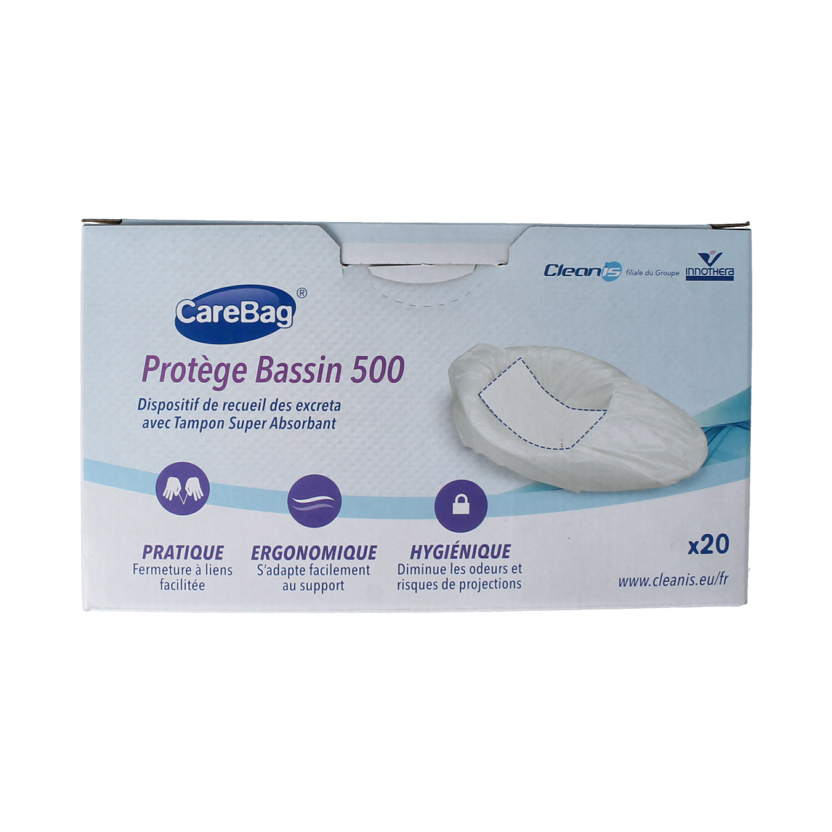 CareBag Ondersteekzak 500 for bathroom and toilet, pack of 20, disposable support bags for hygiene and comfort.