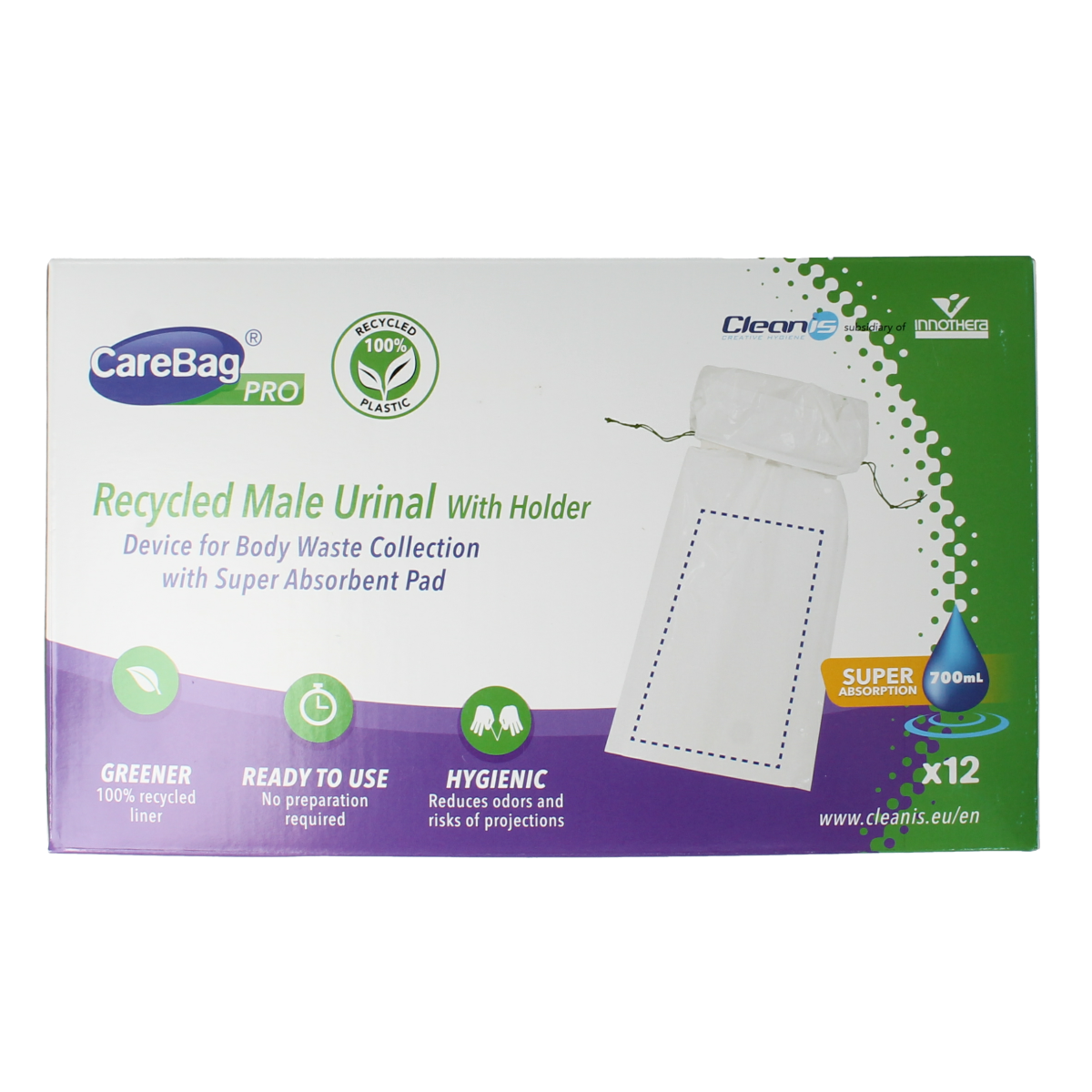CareBag men's disposable urinal and catheter set, 12-pack, with medical-grade design for comfortable use