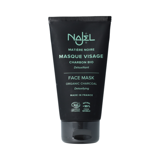 Najel Aleppo houtskool gezichtsverzorgingsmasker in 75ml jar, black charcoal face mask with natural ingredients.