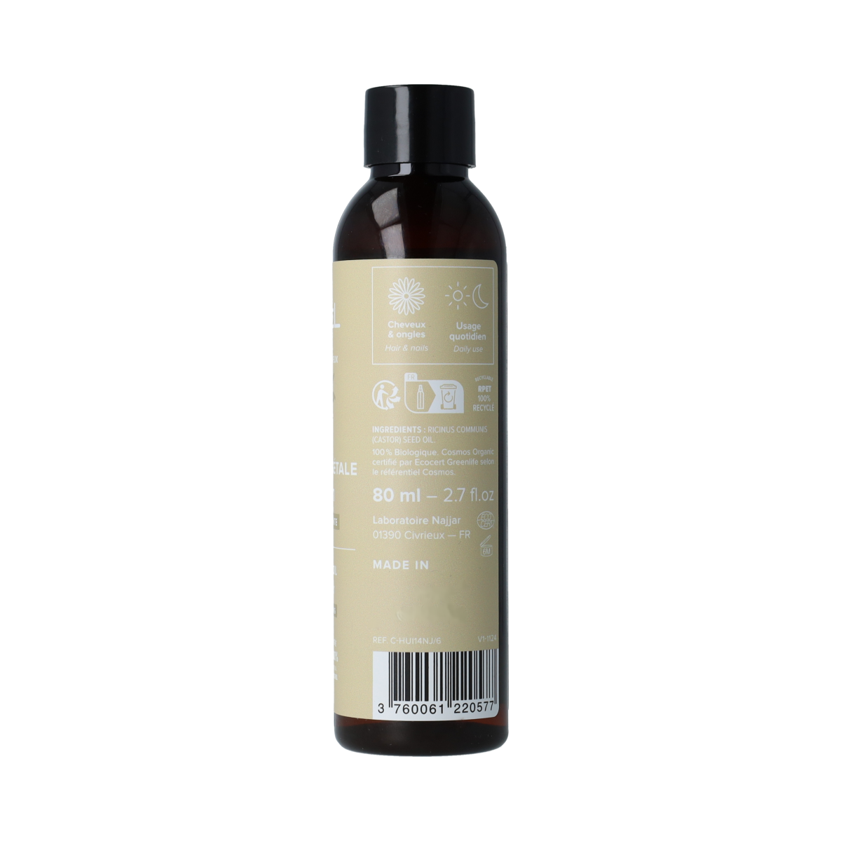 Najel Aleppo Ricinusolie body care product in a 80ml bottle, featuring natural oil for skin nourishment and skincare.