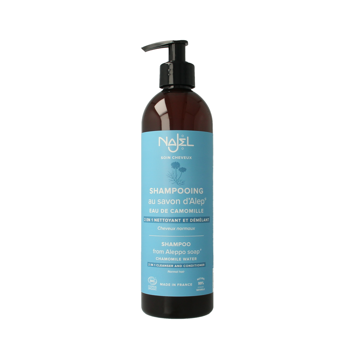 Najel Aleppo Aleppo shampoo for normal hair, 500ml, natural hair care product with traditional ingredients and gentle cleansing.