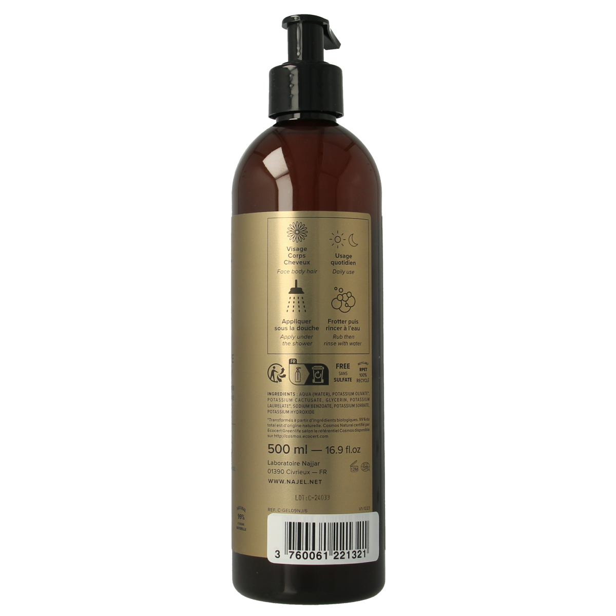 Najel prickly pear shower gel in a 500ml bottle, moisturizing bad en douche with natural ingredients and refreshing scent.