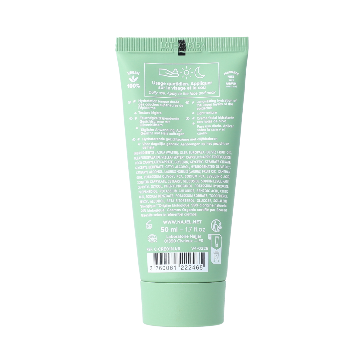 Najel Aleppo gezichtsverzorgingscrème in 50 ml jar, creamy texture, suitable for facial skincare.