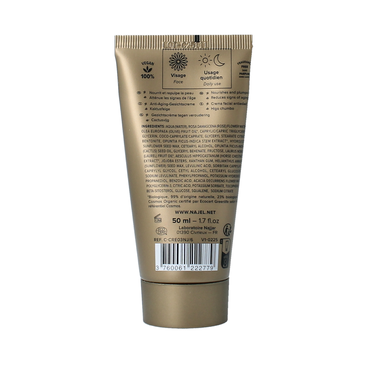 Najel Aleppo anti-age gezichtsverzorgingscrème in 50ml, verstevigend en anti-aging voor een frisse, jeugdige huid.
