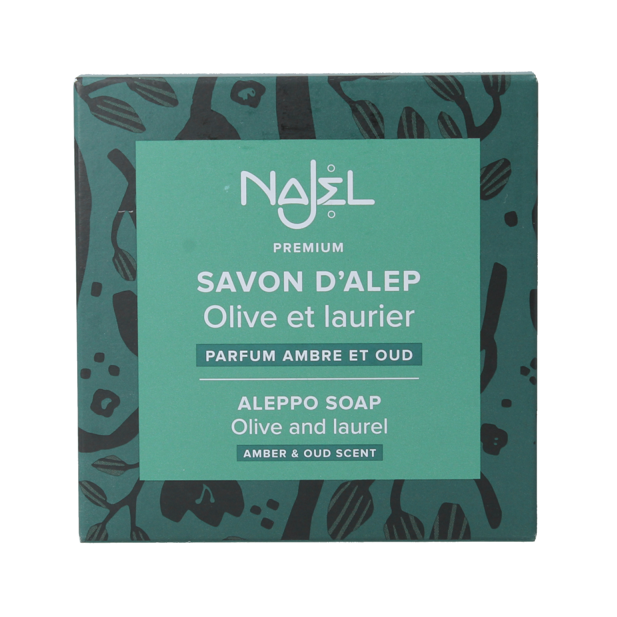 Najel Aleppo amber oud aroma zeep hanging on a cord, 150g, natural soap with traditional Aleppo ingredients and distinctive fragrance.
