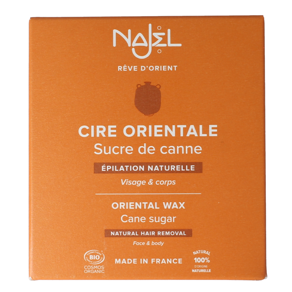 Najel Aleppo Aleppo ontharingswax with oriental sugar, 350g, for hair removal, in a jar with a natural, textured appearance.