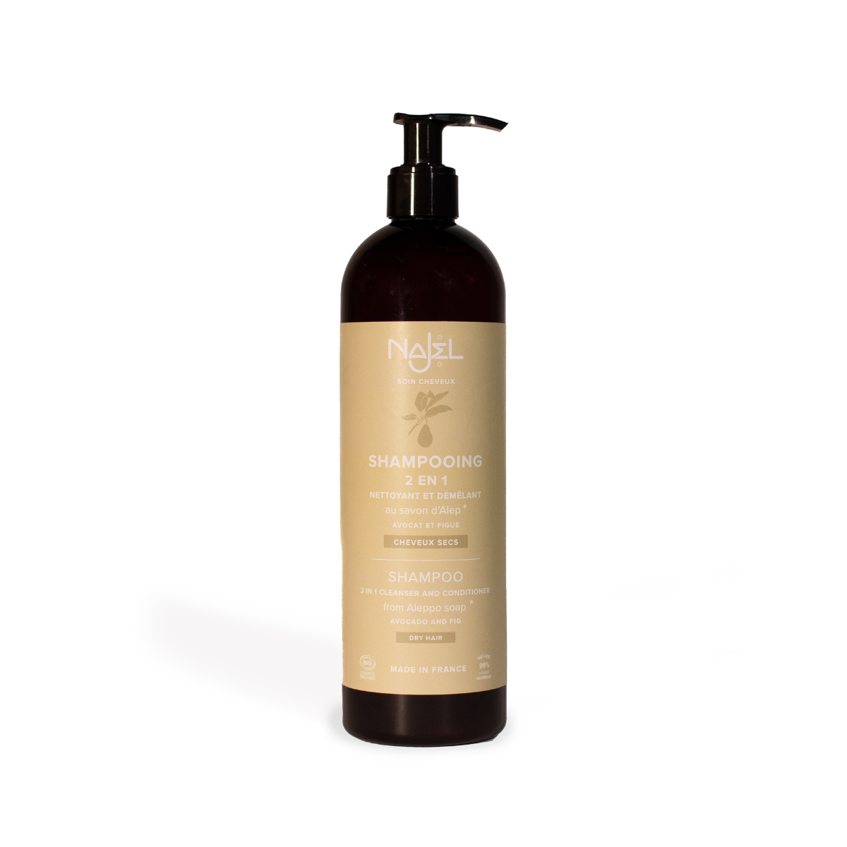 Najel Aleppo Aleppo shampoo for dry hair, 500ml, natural hair care product with traditional Aleppo ingredients.
