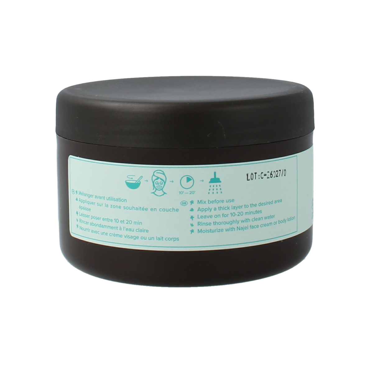 Najel Aleppo face mask with Dead Sea clay, 300g, natural skincare product for cleansing and revitalizing skin.