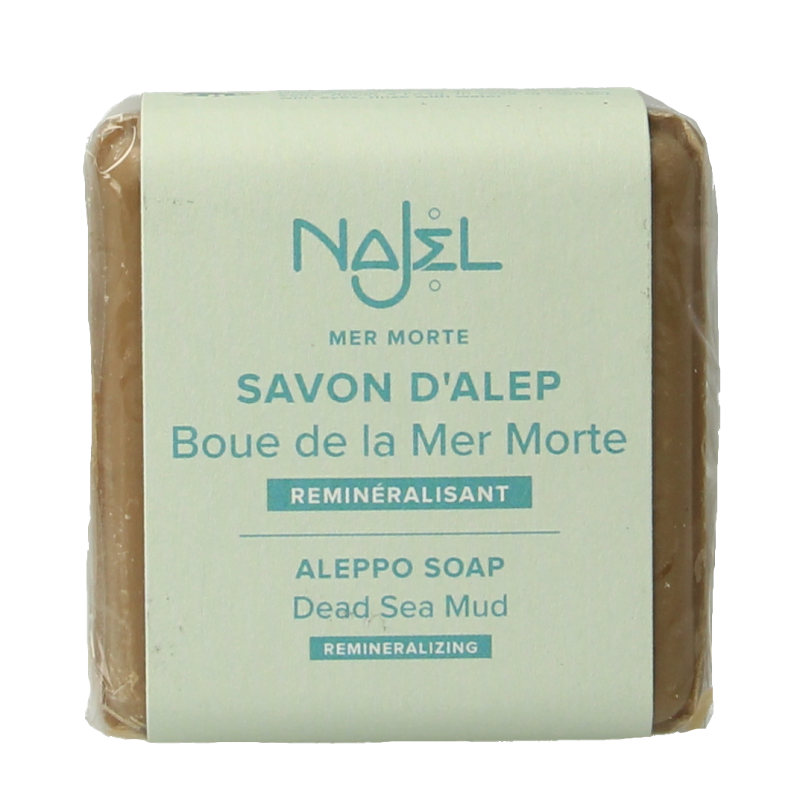 Najel Aleppo Zeep scrub with Dode Zee Clay, 100 grams, natural soap bar with exfoliating and cleansing properties.