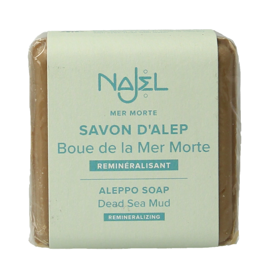 Najel Aleppo Zeep scrub with Dode Zee Clay, 100 grams, natural soap bar with exfoliating and cleansing properties.
