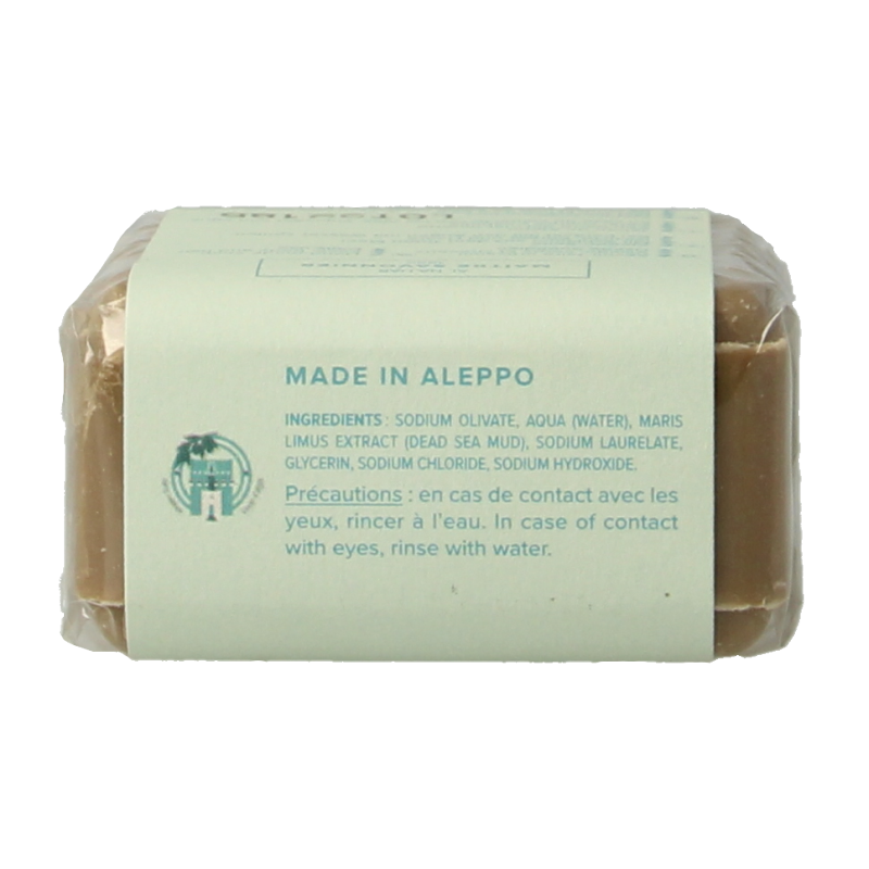 Najel Aleppo Zeep scrub with Dead Sea clay, 100 grams, natural soap featuring exfoliating and cleansing ingredients.